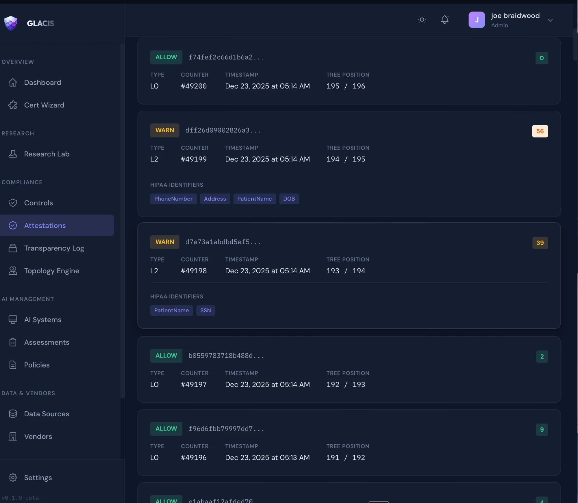 GLACIS Attestations View