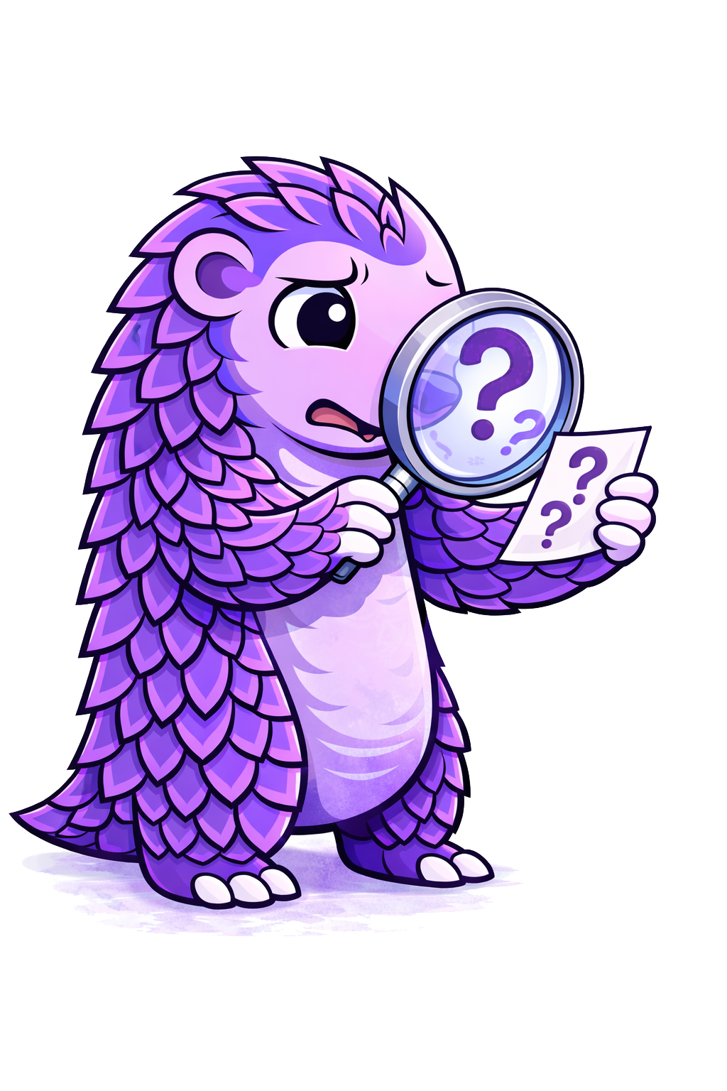 Pango examining evidence with magnifying glass