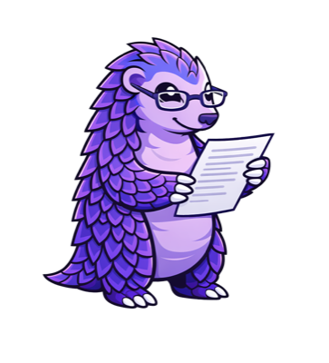 Pango the pangolin reading with spectacles